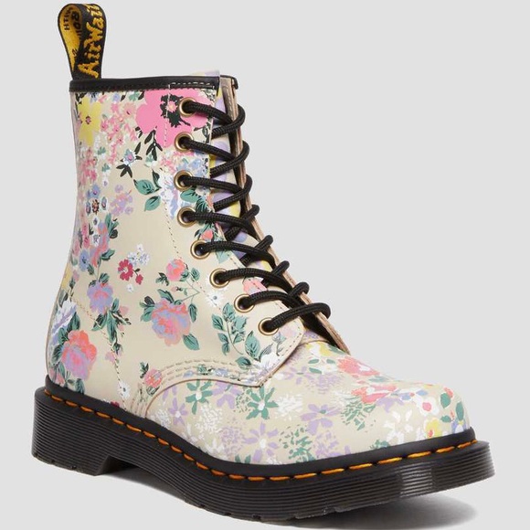 Dr. Martens Shoes - DR MARTENS 1460 Floral Mash Up Backhand Leather Boot in Parchment Beige 10 NIB